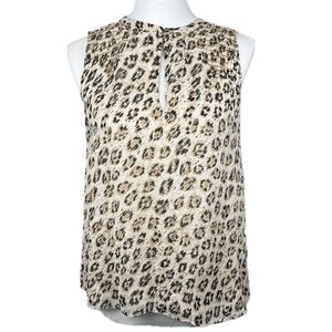 Joie Corie Leopard Print Silk Top Sz S Sleeveless Viscose Lined Keyhole Cheetah